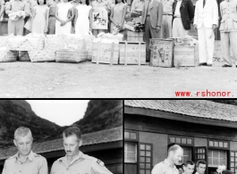 GIs are presented with gifts in China during WWII.  Probably at Liuzhou.  From the collection of Hal Geer.