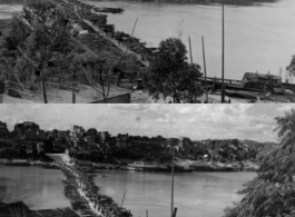 Two shots of the floating bridge at Liuzhou. The main part of the city is on the other side of the river, and the American air base is behind to photographer in the opposite direction.  From the collection of Hal Geer.