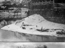 A building in the snow during WWII in China.