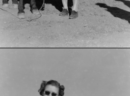 A women poses with a mule at a "race" arranged at Guilin during WWII.