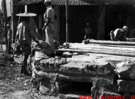 A Chinese Nationalist pill-box fortification being built in the road at an intersection in Guilin, before the Japanese advance in the fall of 1944.