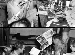 Barracks/hostel life for American servicemen, possibly at Yangkai base, Yunnan province, China.  From the collection of Wozniak, combat photographer for the 491st Bomb Squadron, in the CBI.