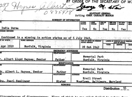 Individual Deceased Personnel File (IDPF) for Albert L. Haynes, MIA, China.