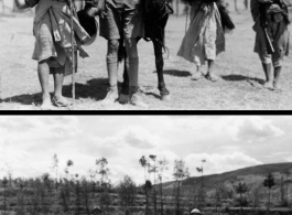 A tall westerner and Chinese partner riding mules in Yunnan during WWII.
