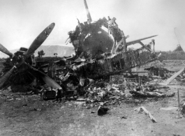 A wrecked and burned airplane in SW China during WWII.