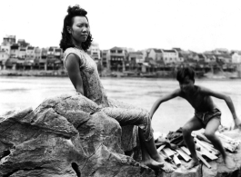 Local people swimming in Liuzhou city, Guangxi province, China, during WWII. 