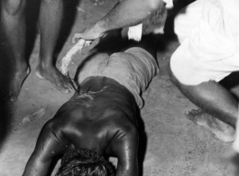 Religiously devoted men in India take part in self-flagellation and self-mutilation as a public performance of devotion to their gods. During WWII.