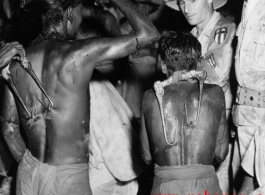 Religiously devoted men in India take part in self-flagellation and self-mutilation as a public performance of devotion to their gods. During WWII.