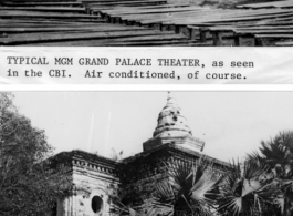 Outdoor theater for entertaining GIs; Temple with statue. Bhamo, Burma. In the CBI during WWII.   Photos by Sgt. Jesse D. Newman, 988th Signal Service Battalion.