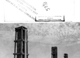 "Self-Service" GI gas station made from fuel barrels, with gravity feed, during WWII in the CBI.