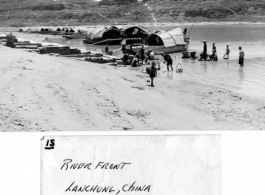 Riverfront with boats and cargo at Lanchung (Langzhong 阆中), Sichuan province, China, during WWII.  Photo from Ed. C. Schaefer.