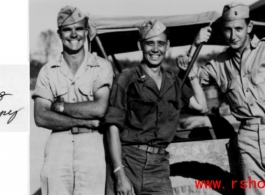 Three smiling GIs and a jeep in the CBI during WWII.