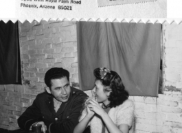 An interested GI talks with lovely gal at a party and dance at the Hostel #10 Officer's Club on January 19, 1945.  Photo from Dorothy Yuen Leuba.