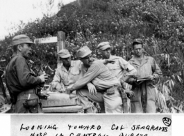 GIs looking towards Col. Seagraves hospital in central Burma, below Bahmo. During WWII.