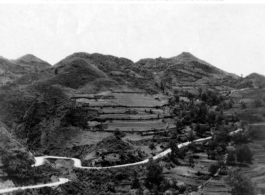 Scenes around Kunming: Rural road and temple, child, 1945.