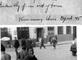 Chinese men on street in Kunming, China, during WWII, 1945.