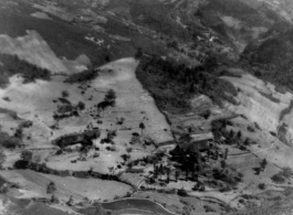 Aerial view of village near Kunming, China, May 1945.