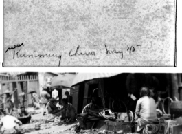 Daily life near Kunming, May 1945--taking fertilizer to fields, and the stand of a metal hardware trader.