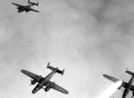 491st Bombardment Squadron B-25J's in flight. China 1944