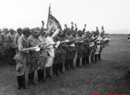 Chinese soldiers (of the 陆军第四十八师) recite pledges during exercises in southern China, probably Yunnan province, or possibly in Burma.