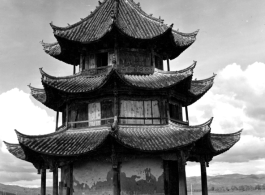 A pavilion in Songming county, near rice paddies, in Songming country. During WWII.