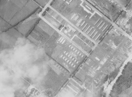 Aerial photograph of a base, possibly Allied, during WWII.