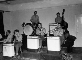 GIs of the "Esquires" play music at the E. M. Club at the city of Nanjing (Nanking) in China during WWII.