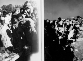 People at busy market.  Scenes in India witnessed by American GIs during WWII. For many Americans of that era, with their limited experience traveling, the everyday sights and sounds overseas were new, intriguing, and photo worthy.