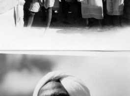 Market with temple rooftop in the background (top), and elderly turbaned man (bottom).  Scenes in India witnessed by American GIs during WWII. For many Americans of that era, with their limited experience traveling, the everyday sights and sounds overseas were new, intriguing, and photo worthy.