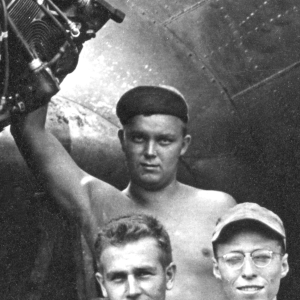 Arnold Wall was a member of 330th Troop Carrier, 9th CC, in the CBI during WWII. Here he poses with the engine of a C-47 transport airplane as part of an engine change crew. After his time of service during the war, Sergeant Wall returned home and became a successful fine watch repairman, running a business from his home, despite facing his own personal struggles. He passed away in 1963.  Engine Change Crew photo,   From the collection of Arnold Wall. (Much appreciation to son D. W.)