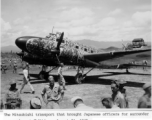 The Mitsubishi transport aircraft that brought Japanese officers for surrender ceremonies at Zhijiang (Chihkiang), August 21, 1945.  Photo from M. J. Hollman.