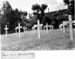 A temporary grave yard in the CBI. The cross of Lt. William Jonathan Davis, who died March 5, 1945, in the center.  Gillick.