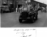 VJ Day silliness at Hasting Mills, India. HQ building on the left.  Photo from George Zdanoff.