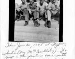 "Taken January 20, 1945 at Tezpur, India (my 20th Birthday). The guys in the picture were with an Army Engine Unit to whom we delivered two LCRs (Landing Craft-River) following a 32-day trip up river from Calcutta. I don't know any names. Help!  Tom Davis"