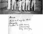 "Ayers & I saying Hello. Murphy. Contos and Otto Luw (Chinese) very nice guy." June 1944. WWII.