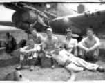 "Here Is A Group Of 396th Guys At Kwelin Taking A Break While Rebuilding One Of The P-40's. Souder, Reese, Kennedy, O'Connor, Rodriguez, and Thompson."