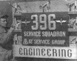 “Yang Tong Air Base, Kwelin (Guilin),China,1944. This is the 396th Air Service Squadron logo with Joe Goodman the guy that designed and built it. This was just one of many items that Joe designed and built."