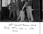 16th Combat Camera Unit set up to film a USO show in China during WWII. Herb Johnson, a former Disney animator, on the right.  From the collection of Hal Geer.