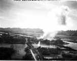 Bombing of Phy Ly railway bridge in French Indochina (Vietnam), during WWII. In northern Vietnam, and along a critical rail route used by the Japanese.