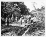 797th Engineer Forestry Company in Burma: A corduroy road section (log road  timber trackway) on the Burma Road.  During WWII.