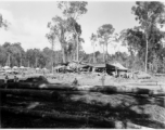 Site at the mill yard, a tracked loader feeding logs to saw line at a lumber mill of the 797th Engineer Forestry Company in Burma.  During WWII.