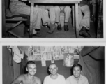 Engineers of the 797th Engineer Forestry Company pose in their barracks/tent in Burma.  During WWII.