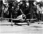 A Republic P-47 Thunderbolt at an airstrip in Burma.  Aircraft in Burma near the 797th Engineer Forestry Company.  During WWII.