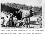 The Stinson L-1 Vigilant named "Sick Call" evacuating wounded Chinese and Indian troops. South of the Shweli River, 124th Cavalry, Mars Task Force. Photo from Dwight Burkam.