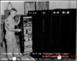 Transmitter building, air-ground and PX point-to-point CW transmitters. S/Sgt. James Whalen(?). AACS Sta. No. 251, 128th Squadron, Chanyi, China.