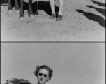 A women poses with a mule at a "race" arranged at Guilin during WWII.