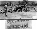 6 July 1954.... Capt Carl F. Benner, 330 Marshall Ave., Webster Groves, MO., 103rd Division Liaison Officer with T/3 William R. Hinshaw, 969 Regent St., Boulder, CO., and Mr. Wen Jen, Chinese interpreter of the 8th Chinese Army instructs a class of Chinese students in correct method of using a pack carrier and pack saddle.