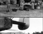 A crew gets off (or loads to board) a B-25 in the CBI.