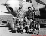 Air crew members of the 491st Bomb Squadron pose with the B-25H "Wabash Cannonball" at Yangkai, China. In back are Lt. Orlando W. Wood (pilot) and Lt. Walter H. Finne (pilot) with S/Sgt William H. Matthews (flight engineer), Cpl. George W. Burns (radio) and S/Sgt Robert M. Hickey (gunner) in the front.  (Information provided by Tony Strotman)