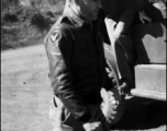 Gen. Claire Chennault during a "surprise" visit to  the 341st Bomb Group HQ at Yangkai Air Base, China.  He came for a briefing of a new bombing technique, "glip" bombing.  The B-25s of the Group became quite successful in destroying bridges using this method.  (Information from Tony Strotman)  From the collection of Eugene Wozniak.